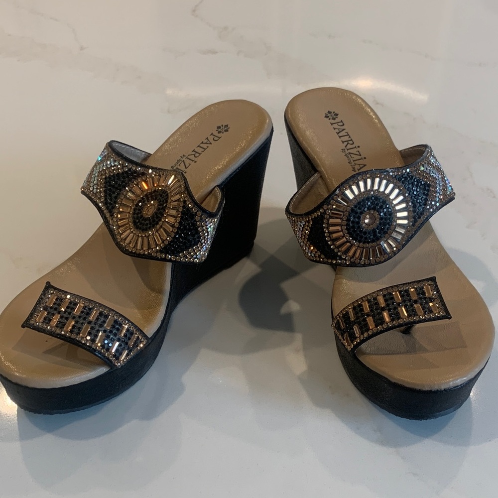 Patrizia Black & Gold Embellished Slide Mules